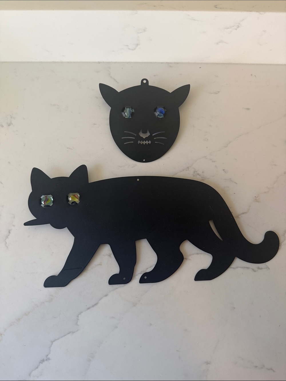 Vintage Black Metal Cat Garden Decor Set of 2